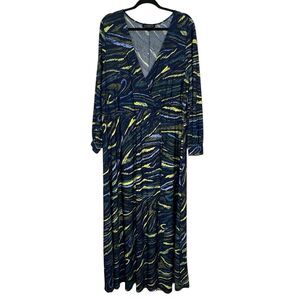Eloquii Size 20 Maxi Dress Faux Wrap Slit Jersey Slinky No Belt Navy Blue